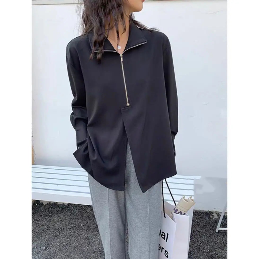 Zipper Stand Blouse