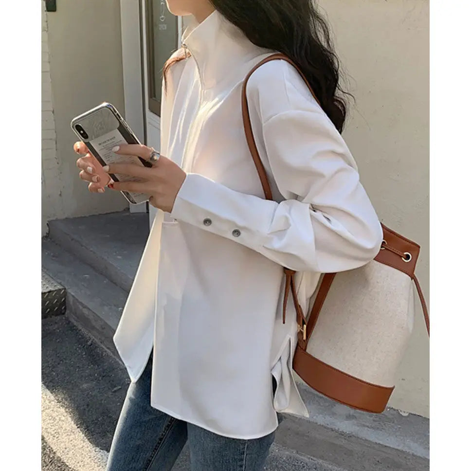 Zipper Stand Blouse