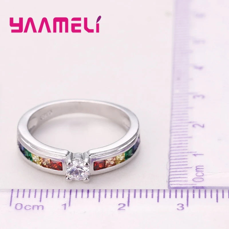 925 Sterling Silver Color Rainbow Cubic Zircon Ring