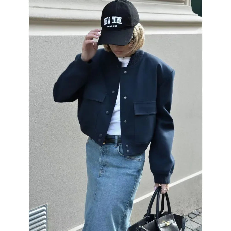 Button Cropped Bomber