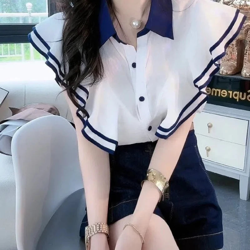 Contrast Ruffles Blouse