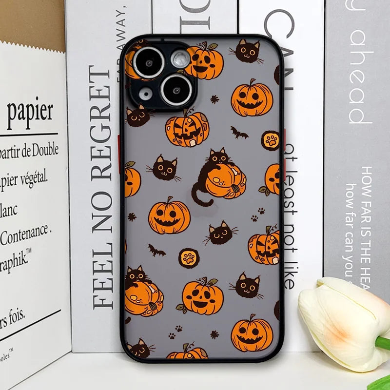 Halloween Cartoon Pumpkin Black Cat Phone Case For iPhone 16 15 14 13 12 11 Pro Max Mini X XS XR 7 Plus Shockproof Cover Fundas