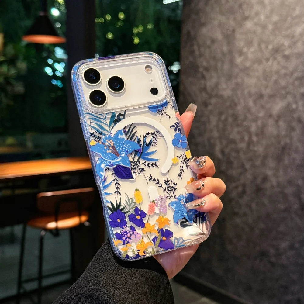 Watercolor Transparent Flowers Element Design Magnetic Phone Case,For iphone 17 17Pro max 17Air Colorful Daisy case
