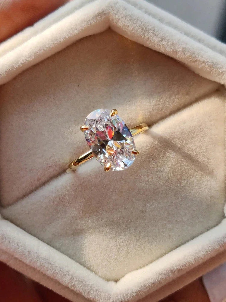 925 Sterling Silver 1-8CT Zircon Oval Stone Ring