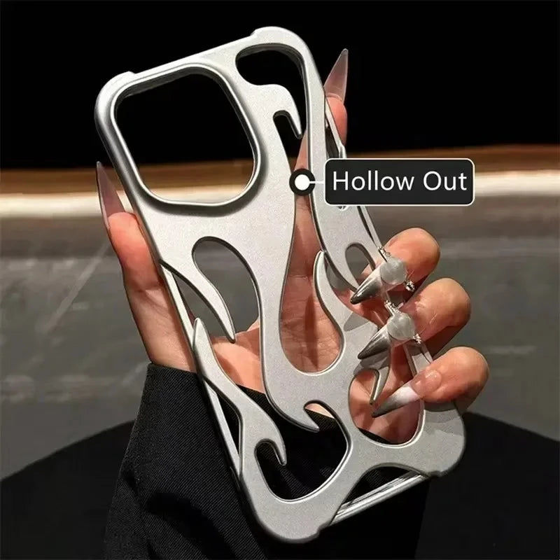 Luxury Matte Hollow Out Flame Phone Case For iPhone 17 Air 11 12 13 14 15 16 Pro Max Plus Soft Dissipate Heat Bumper Back Cover