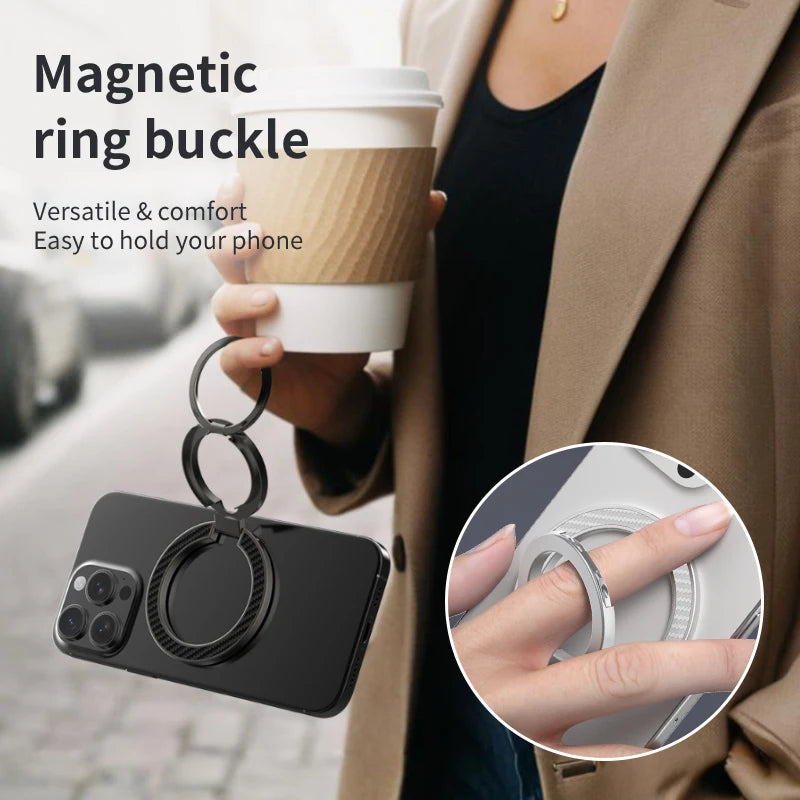 Magnetic Phone Finger Ring Holder for Magsafe Cellphone Double-sided Magnet Stand Carbon Fiber Double Ring Buckle for iPhone 17