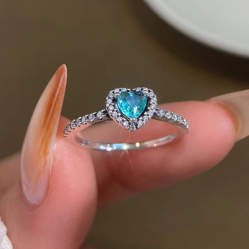 925 Sterling Silver Zircon Love Heart Ring