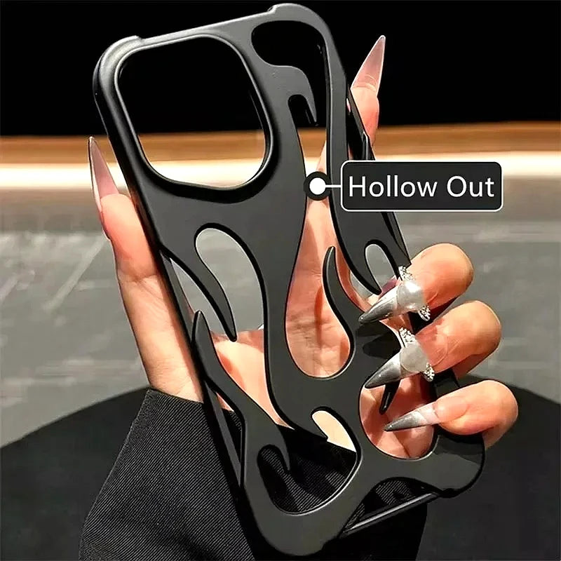 Luxury Matte Hollow Out Flame Phone Case For iPhone 17 Air 11 12 13 14 15 16 Pro Max Plus Soft Dissipate Heat Bumper Back Cover