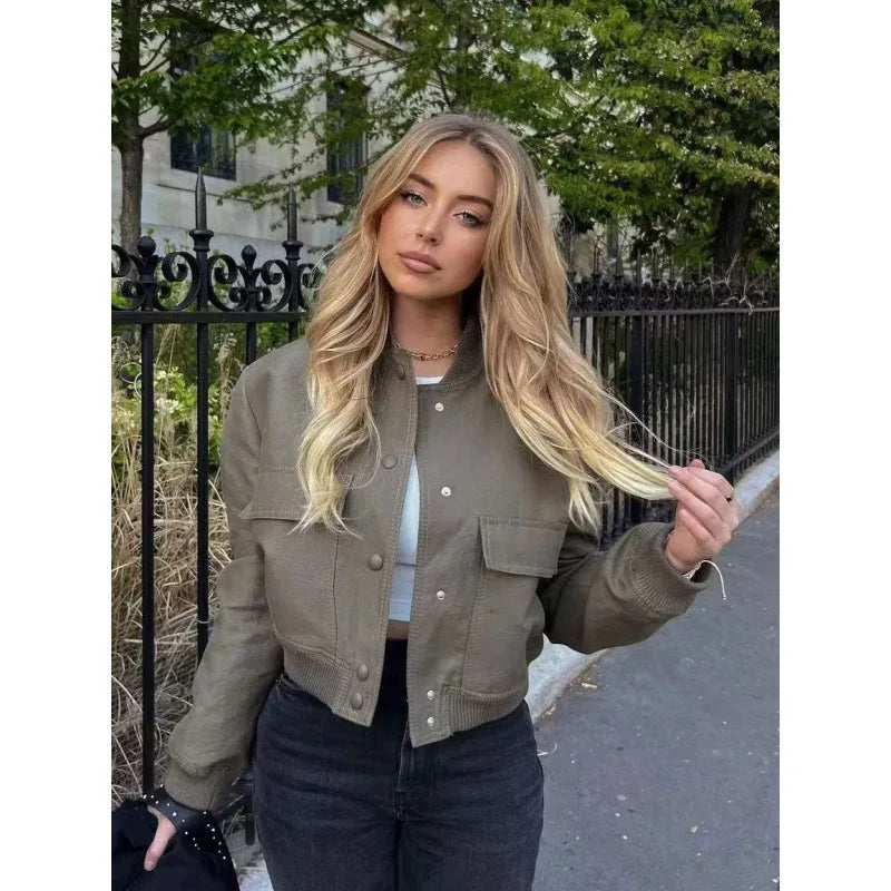 Button Cropped Bomber