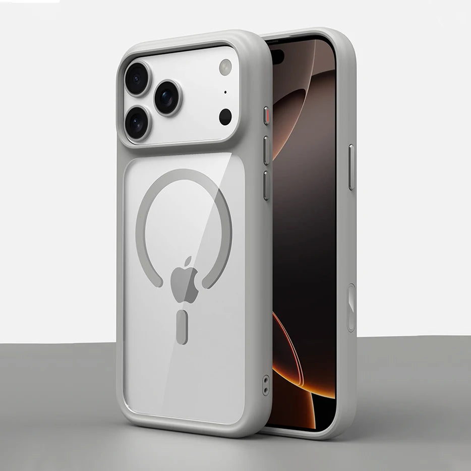 Luxury Orange Matte Transparent Magsafe Phone Case For iPhone 17 Pro Max 17 Pro 17 New Metal Buttons Skin Feel Shockproof Cover