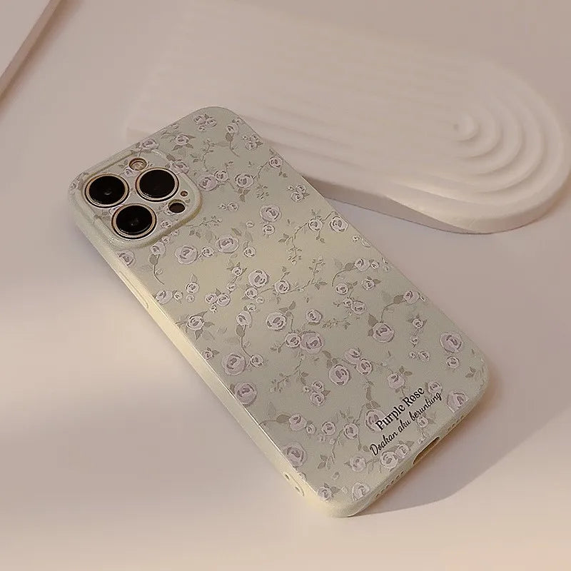 INS Beautiful Flower Phone Case For iPhone 16 15 14 13 12 11 Pro Max 14 Plus Vintage Floral Soft Shockproof Bumper Cover