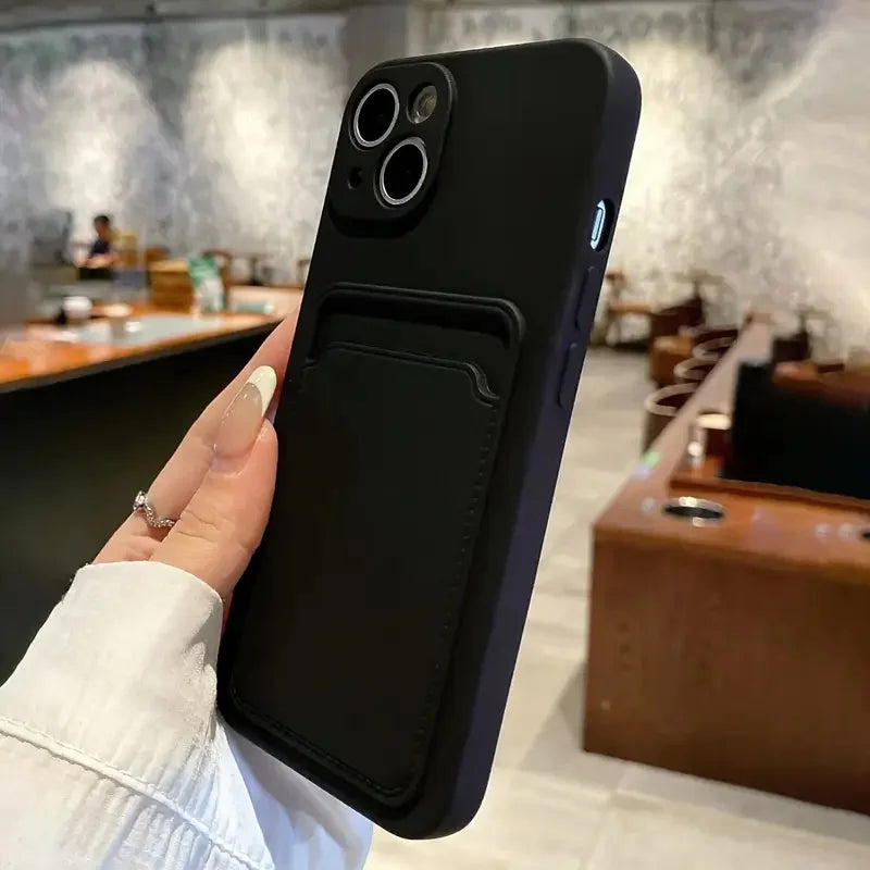 Minimalist black cube + card slot phone case, suitable for iPhone 17 16 15 14 13 12 Pro Max 14 15 16 Plus XS XR X 8 7