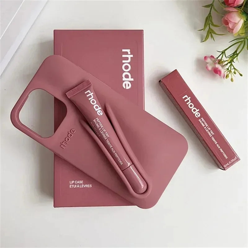 New RHODE Phone Case For iPhone 13 14 15 16 Pro Max Plus 17 Air Lip Gloss Soft Silicone Case With Lip Glaze Lipstick Box