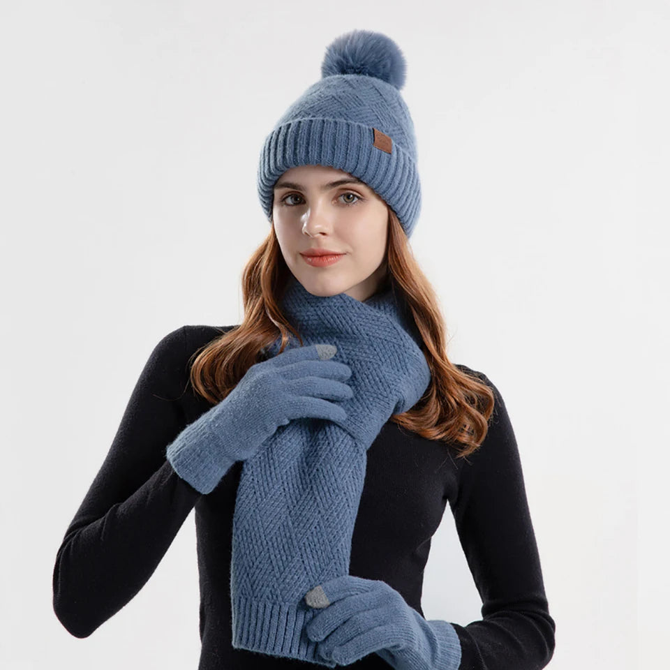 3Pcs/set Winter Beanie Hat Scarf Gloves Set
