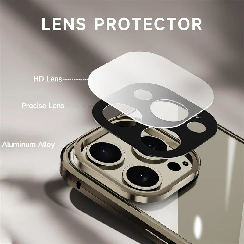 Magnetic Double Sided Tempered Glass Full Body Case for IPhone 15 14 13 12 Pro Max Plus Lens Protection Metal Bumper Cover