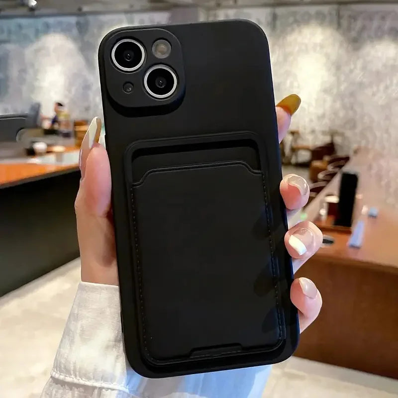 Minimalist black cube + card slot phone case, suitable for iPhone 17 16 15 14 13 12 Pro Max 14 15 16 Plus XS XR X 8 7