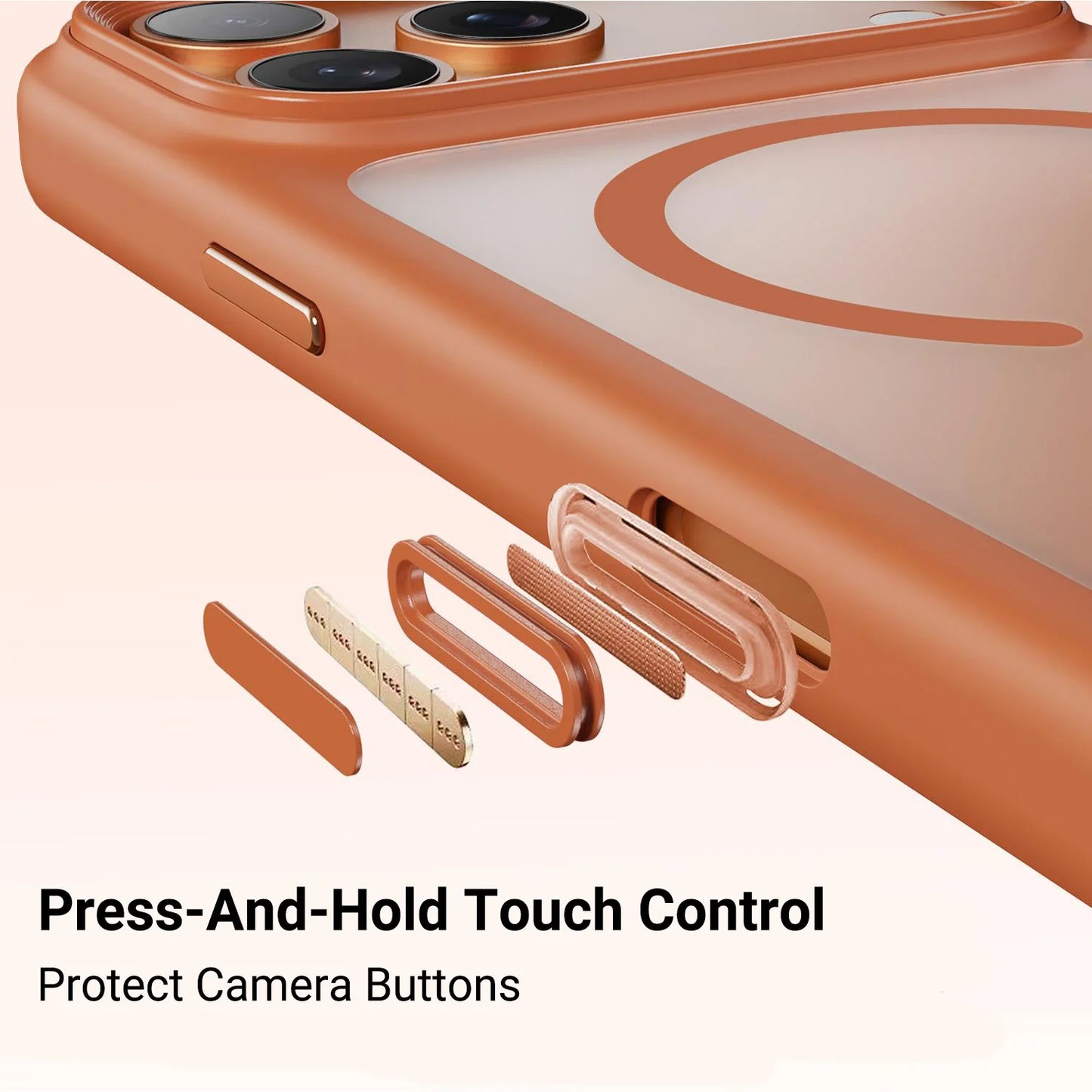 Luxury Orange Matte Transparent Magsafe Phone Case For iPhone 17 Pro Max 17 Pro 17 New Metal Buttons Skin Feel Shockproof Cover