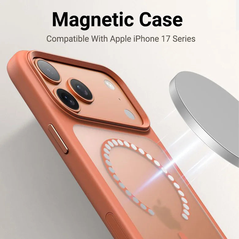 Luxury Orange Matte Transparent Magsafe Phone Case For iPhone 17 Pro Max 17 Pro 17 New Metal Buttons Skin Feel Shockproof Cover