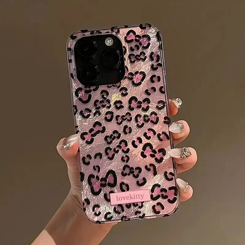 Pink Leopard Print Phone Case for IPhone 16 17 15 14 Pro Max 13 12 11 Pro Max 16e 14 Plus XS XR X17 Air Tinfoil Pattern Cover