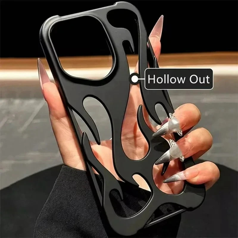 Luxury Matte Hollow Out Flame Phone Case For iPhone 17 Air 11 12 13 14 15 16 Pro Max Plus Soft Dissipate Heat Bumper Back Cover