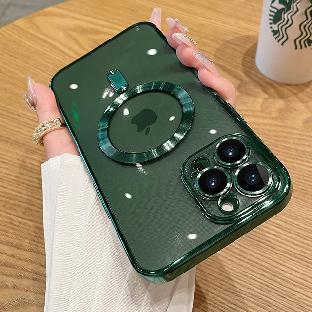 Plating Soft TPU Full Lens Protect Case for iPhone 13 14 12 11 15 Pro Max Plus Magsafe Magnetic Phone Case Wireless Charge Cover