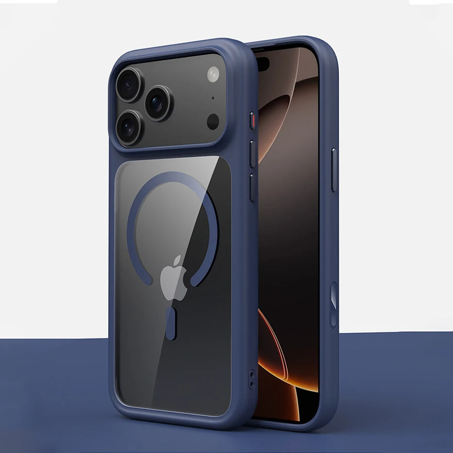 Luxury Orange Matte Transparent Magsafe Phone Case For iPhone 17 Pro Max 17 Pro 17 New Metal Buttons Skin Feel Shockproof Cover
