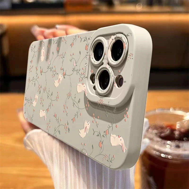 Rabbit Flower Solid Color Frosted Phone Case For Xiaomi Mi 13 12 11 Lite 5G 14 13T 12T 12X Poco M6 X6 X5 X3 F5 F6 Pro Soft Cover