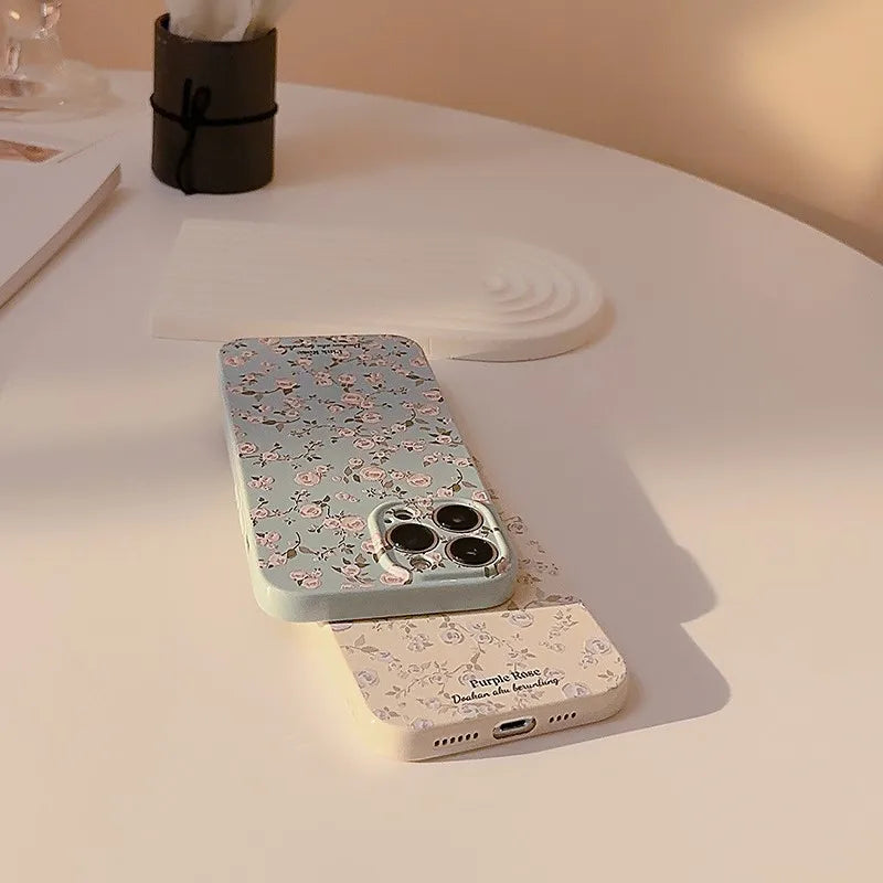 INS Beautiful Flower Phone Case For iPhone 16 15 14 13 12 11 Pro Max 14 Plus Vintage Floral Soft Shockproof Bumper Cover
