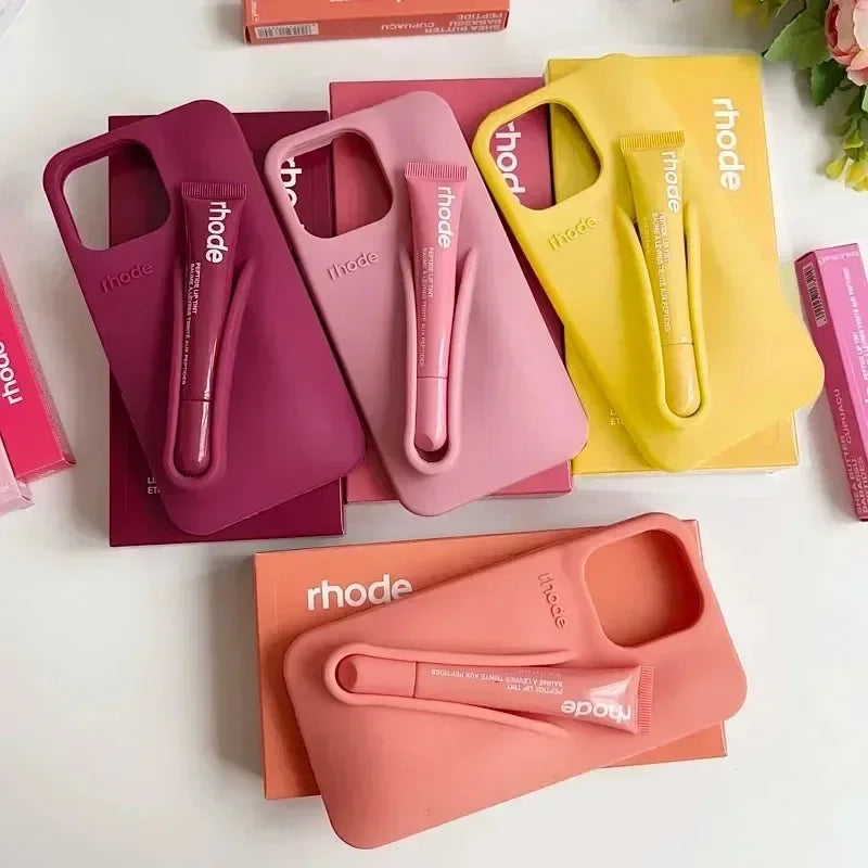 New RHODE Phone Case For iPhone 13 14 15 16 Pro Max Plus 17 Air Lip Gloss Soft Silicone Case With Lip Glaze Lipstick Box