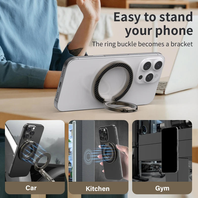 Magnetic Phone Finger Ring Holder for Magsafe Cellphone Double-sided Magnet Stand Carbon Fiber Double Ring Buckle for iPhone 17
