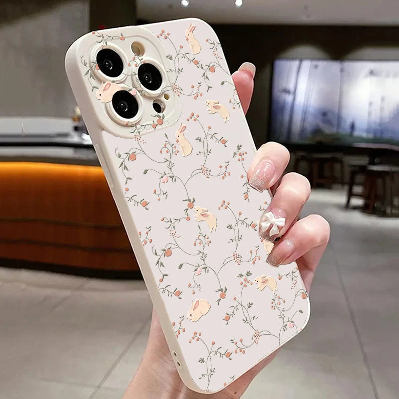 Rabbit Flower Solid Color Frosted Phone Case For Xiaomi Mi 13 12 11 Lite 5G 14 13T 12T 12X Poco M6 X6 X5 X3 F5 F6 Pro Soft Cover