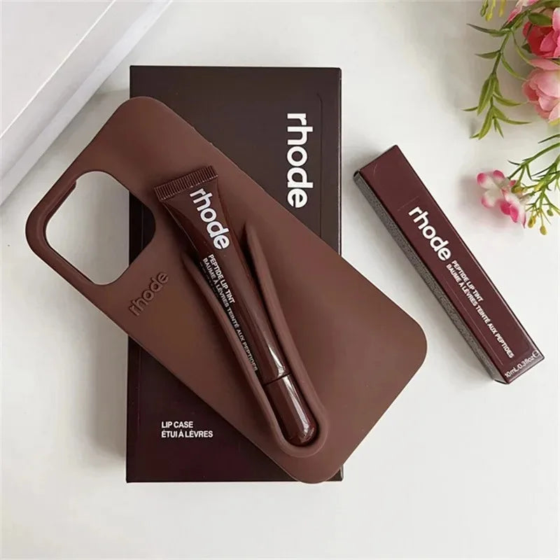 New RHODE Phone Case For iPhone 13 14 15 16 Pro Max Plus 17 Air Lip Gloss Soft Silicone Case With Lip Glaze Lipstick Box