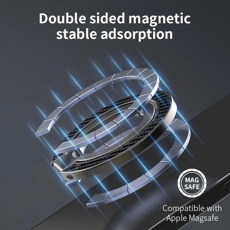 Magnetic Phone Finger Ring Holder for Magsafe Cellphone Double-sided Magnet Stand Carbon Fiber Double Ring Buckle for iPhone 17