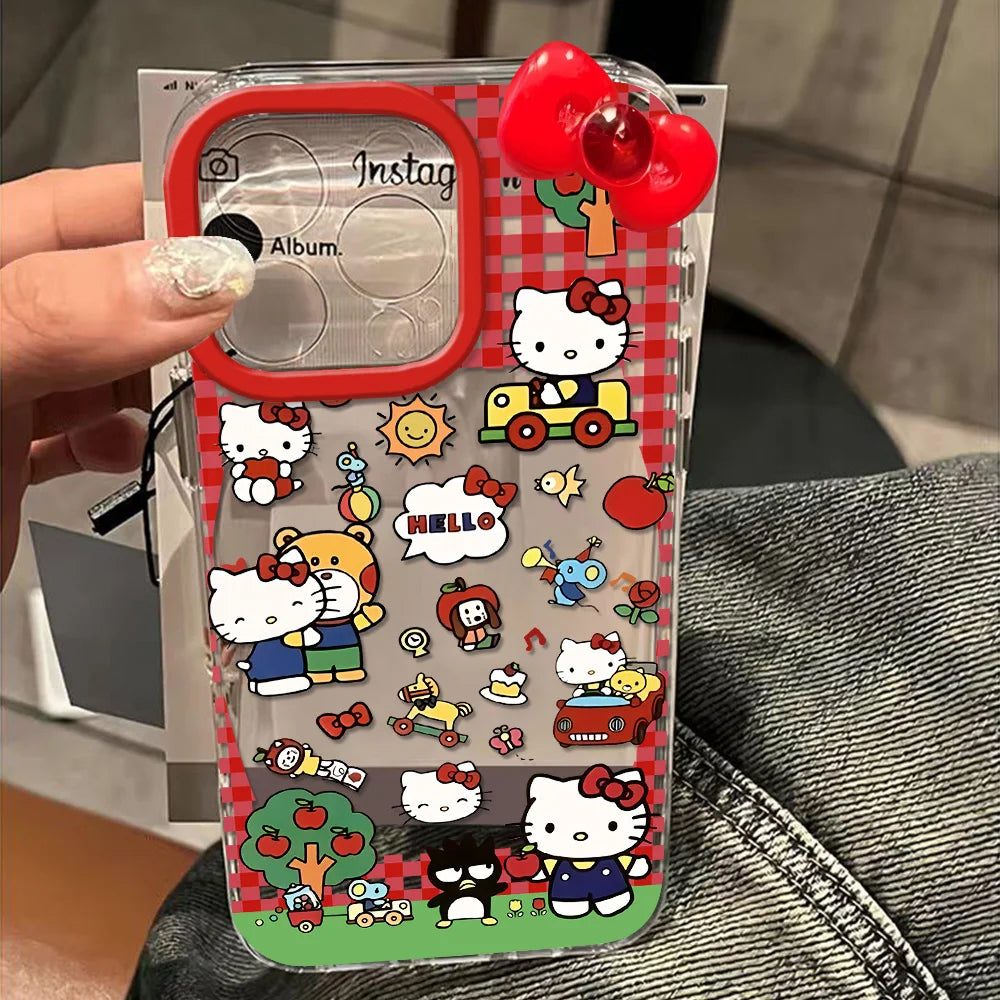 Cute Hellos kittys 3D Bow With Lanyard Phone Case For iPhone 16 16e 15 14 13 12 11 Mini Pro Max Plus Soft Back Cover