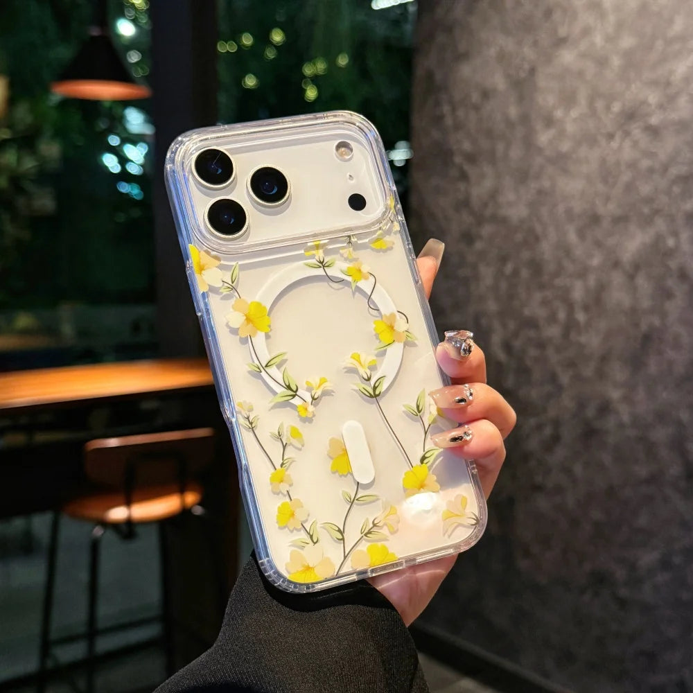 Watercolor Transparent Flowers Element Design Magnetic Phone Case,For iphone 17 17Pro max 17Air Colorful Daisy case