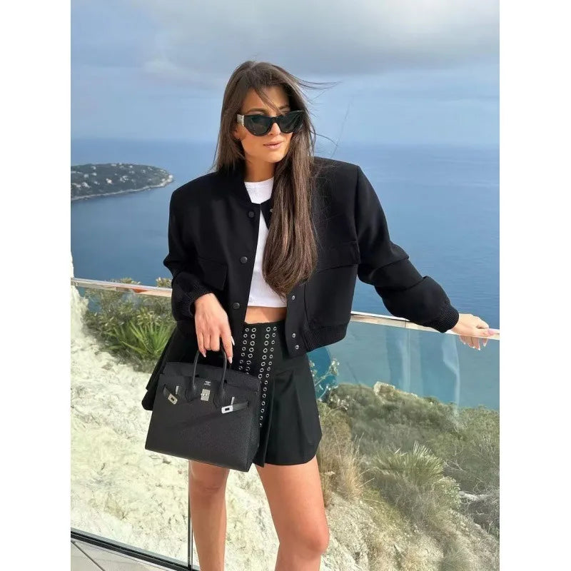Button Cropped Bomber