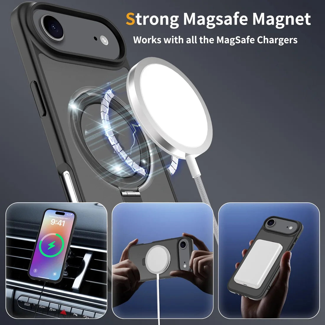 For iPhone 17 Air 2025 Phone Cover built-in kickStand, Compatible With MagSafe Shockproof Slim Translucent Matte Phone Case