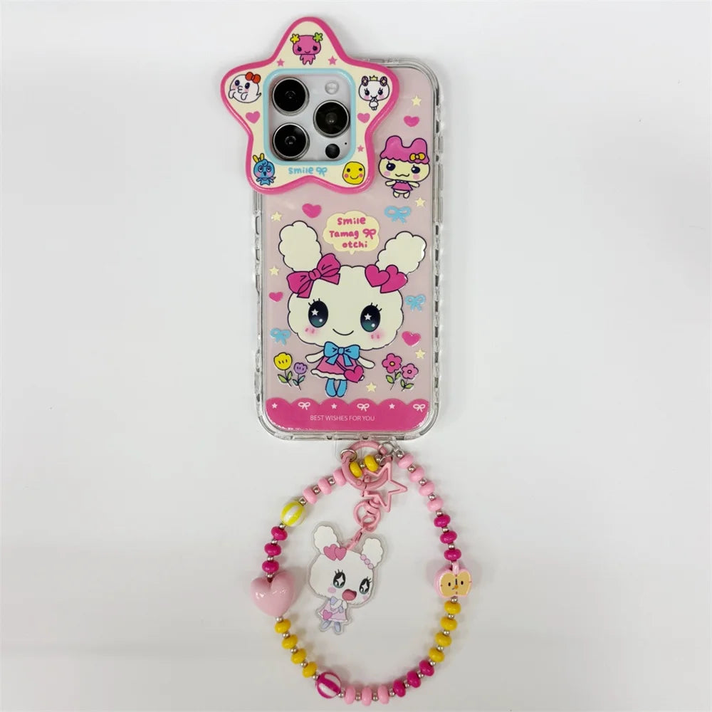 Kawaii Funny Rabbit Cartoon Phone Case For iPhone 13 14 15 16 Pro Max Cover Lovely Anti-fall Funda with Chain Protection Cover