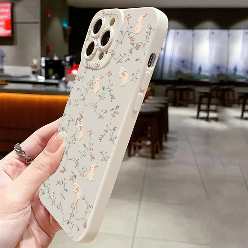 Rabbit Flower Solid Color Frosted Phone Case For Xiaomi Mi 13 12 11 Lite 5G 14 13T 12T 12X Poco M6 X6 X5 X3 F5 F6 Pro Soft Cover