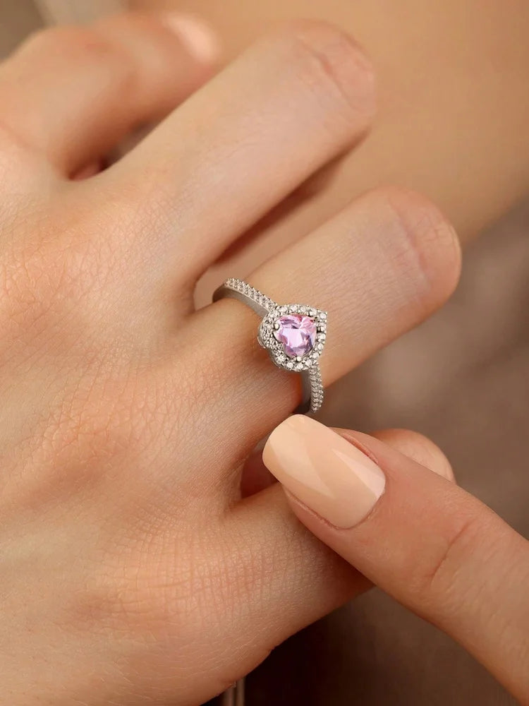 925 Sterling Silver Zircon Love Heart Ring