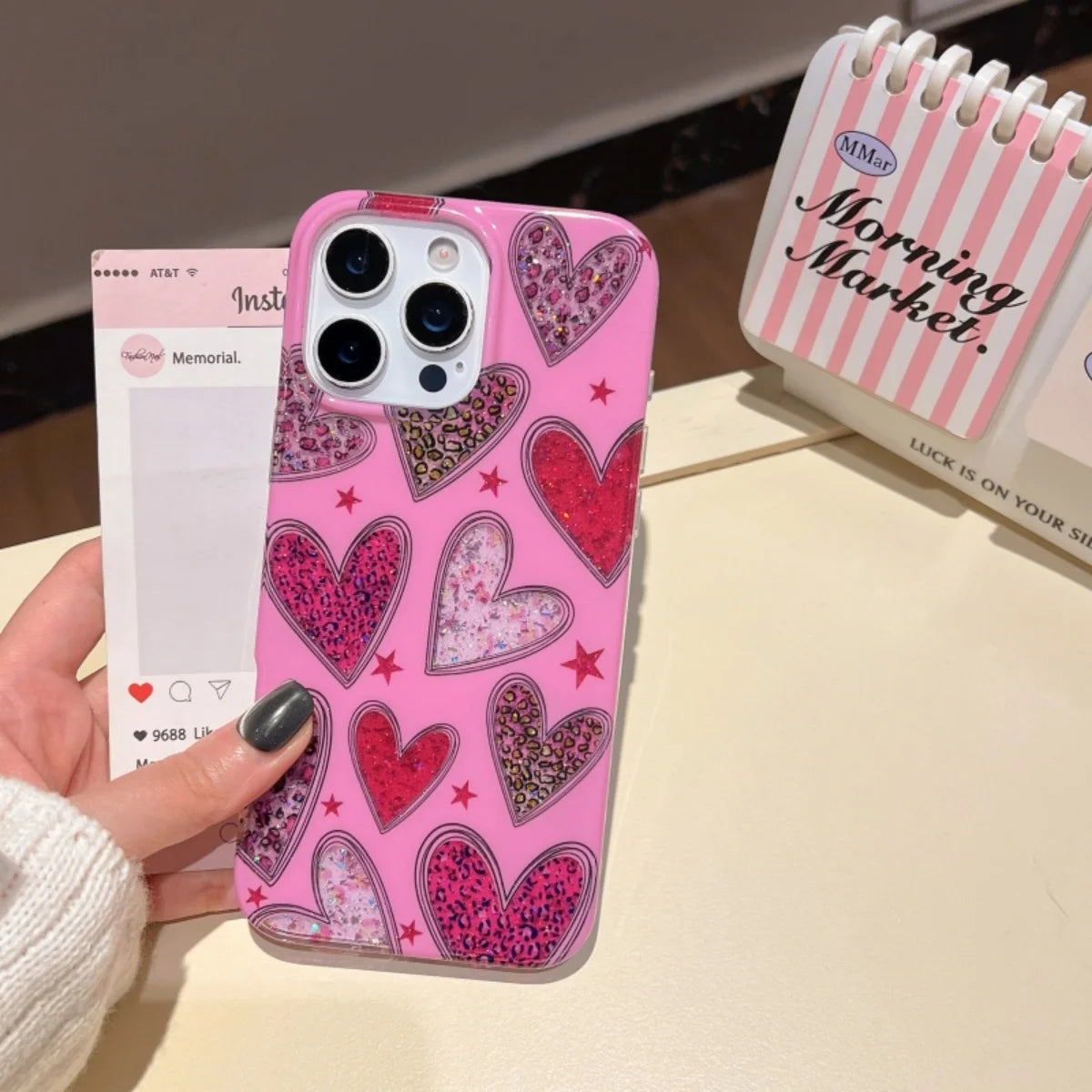 Rose Red Girl Sparkling Pink Love Suitable For iPhone 15 Case 16 14 13 Pro Max Protective Cover