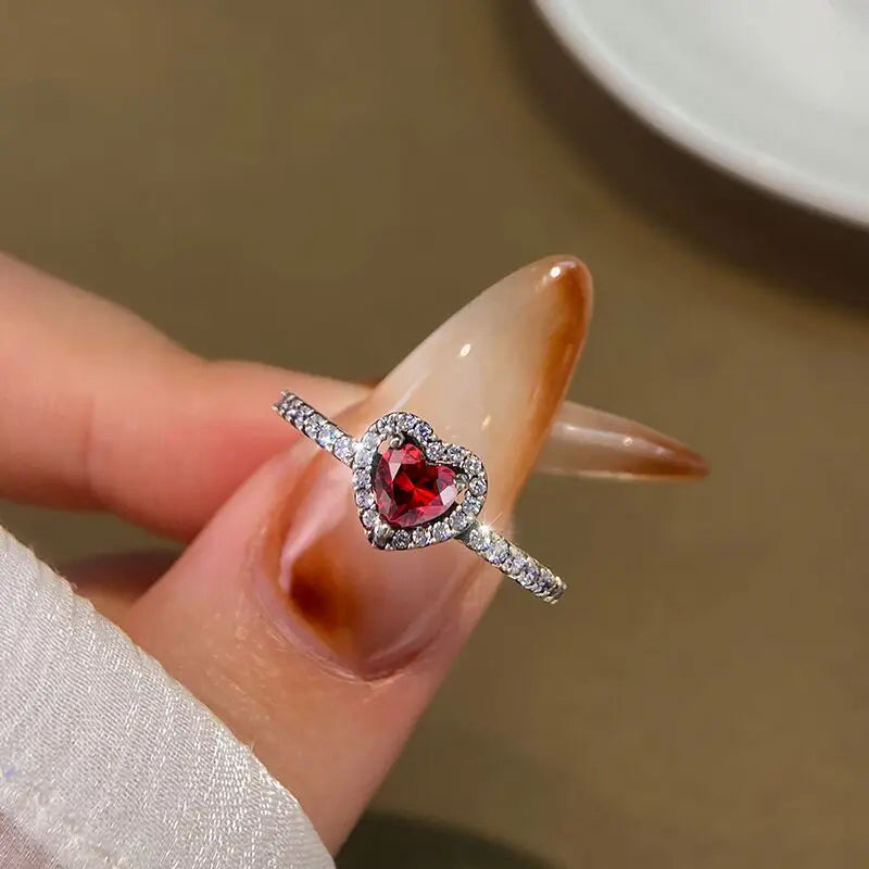 925 Sterling Silver Zircon Love Heart Ring