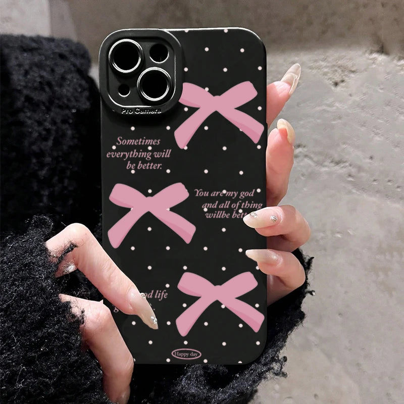 inimalist Pink Girly Bow Slogan Phone Case For iPhone 16 15 14 13 12 11 Pro Max 7 8 Plus SE XS X XR 2025 16E Soft Silicone Cover