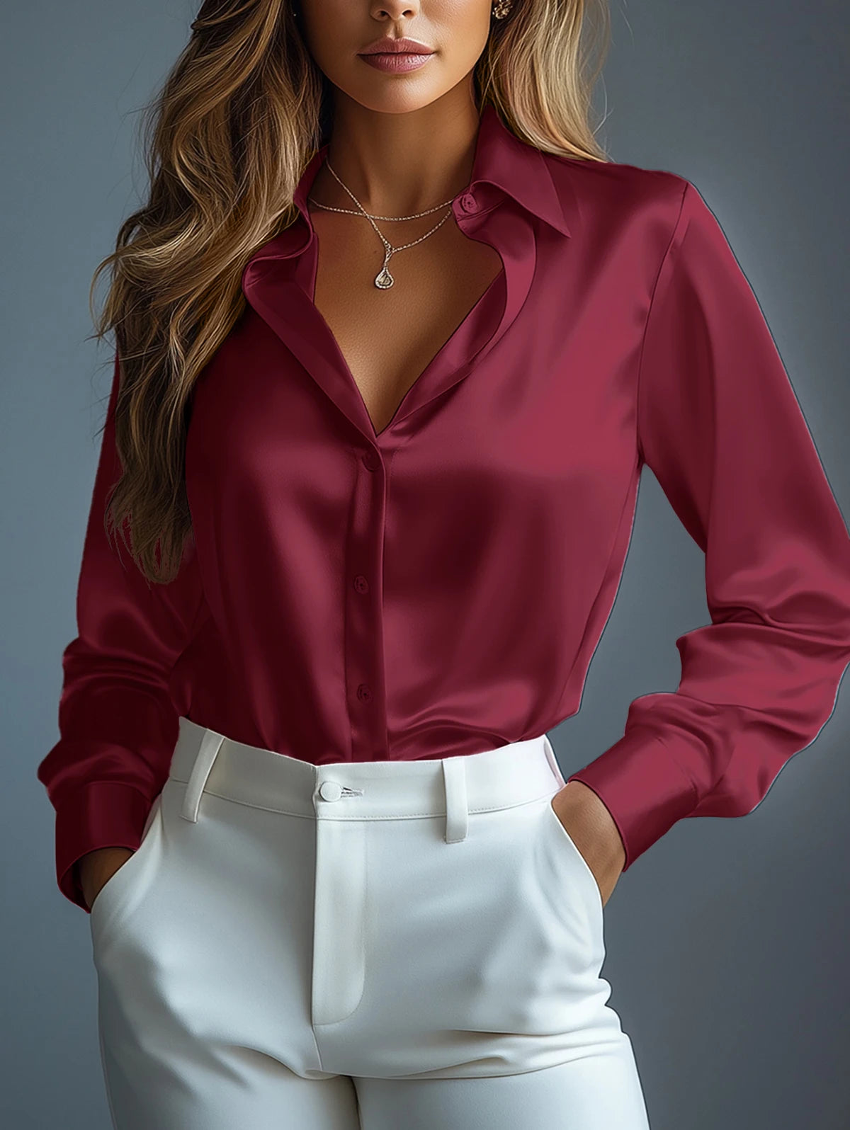 Satin Button-Up Shirt