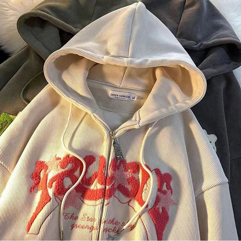 Embroidery Zip Hoodie