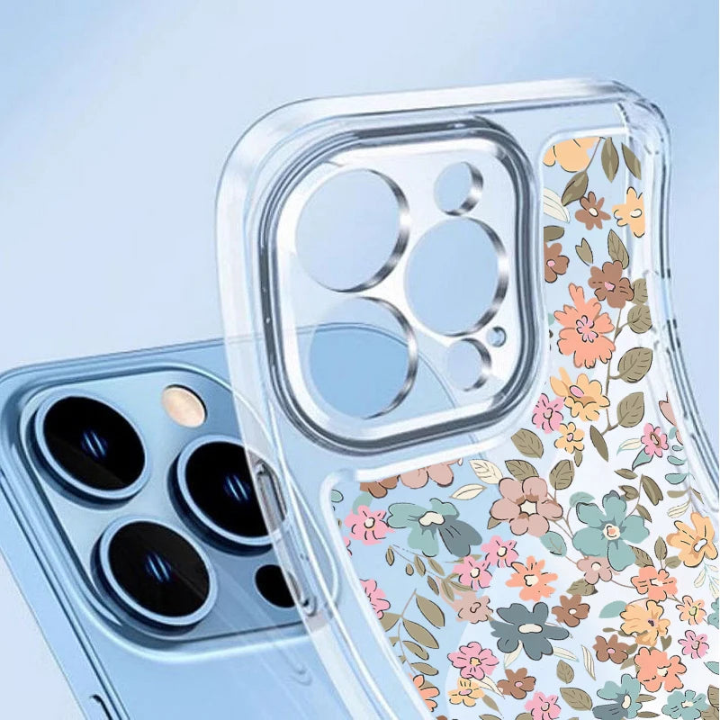 Flowers Printing Clear Phone Case For iPhone 16E 16 15 14 Pro Max 16 Plus 13 Pro Transparent Shockproof TPU Silicone Cover