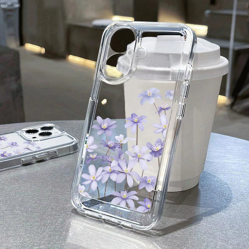 Flowers Printing Clear Phone Case For iPhone 16E 16 15 14 Pro Max 16 Plus 13 Pro Transparent Shockproof TPU Silicone Cover
