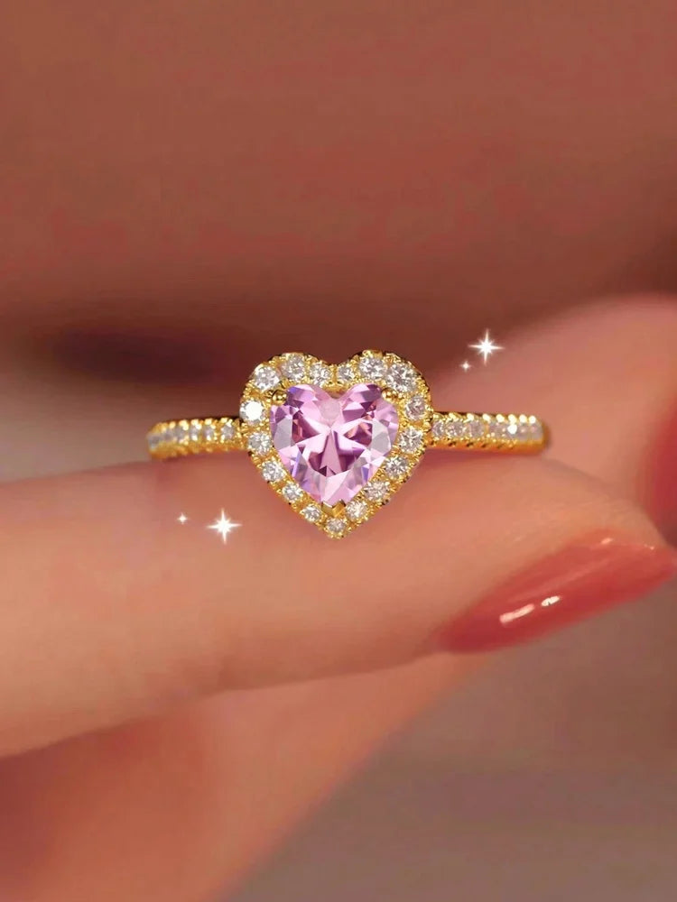 925 Sterling Silver Zircon Love Heart Ring