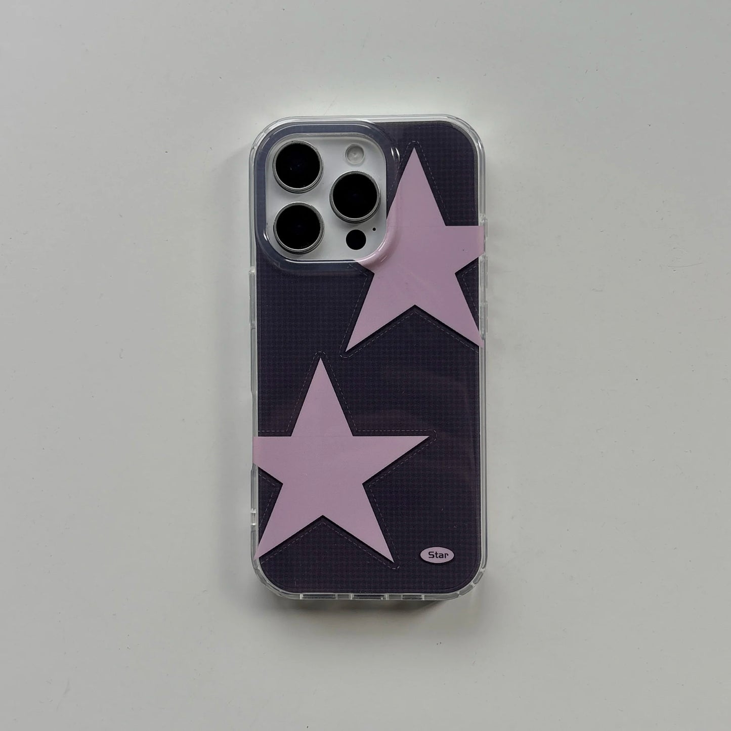 Fashion Y2K Style Blue Pink Big Five-Pointed Star Plaid Glossy Phone Case Suitable for iPhone 17 17 Pro 16 15 14 13 Pro Max