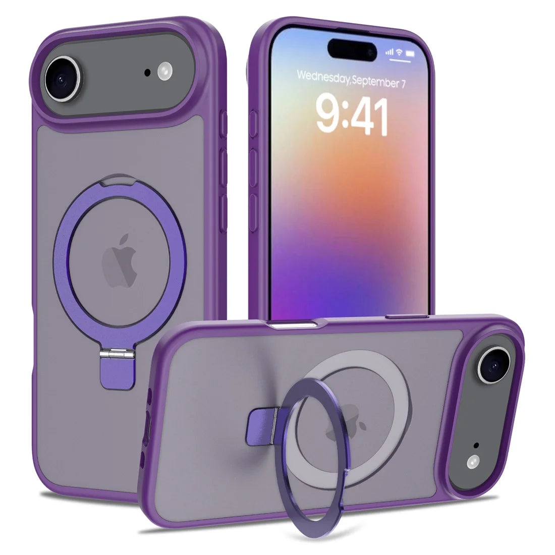For iPhone 17 Air 2025 Phone Cover built-in kickStand, Compatible With MagSafe Shockproof Slim Translucent Matte Phone Case